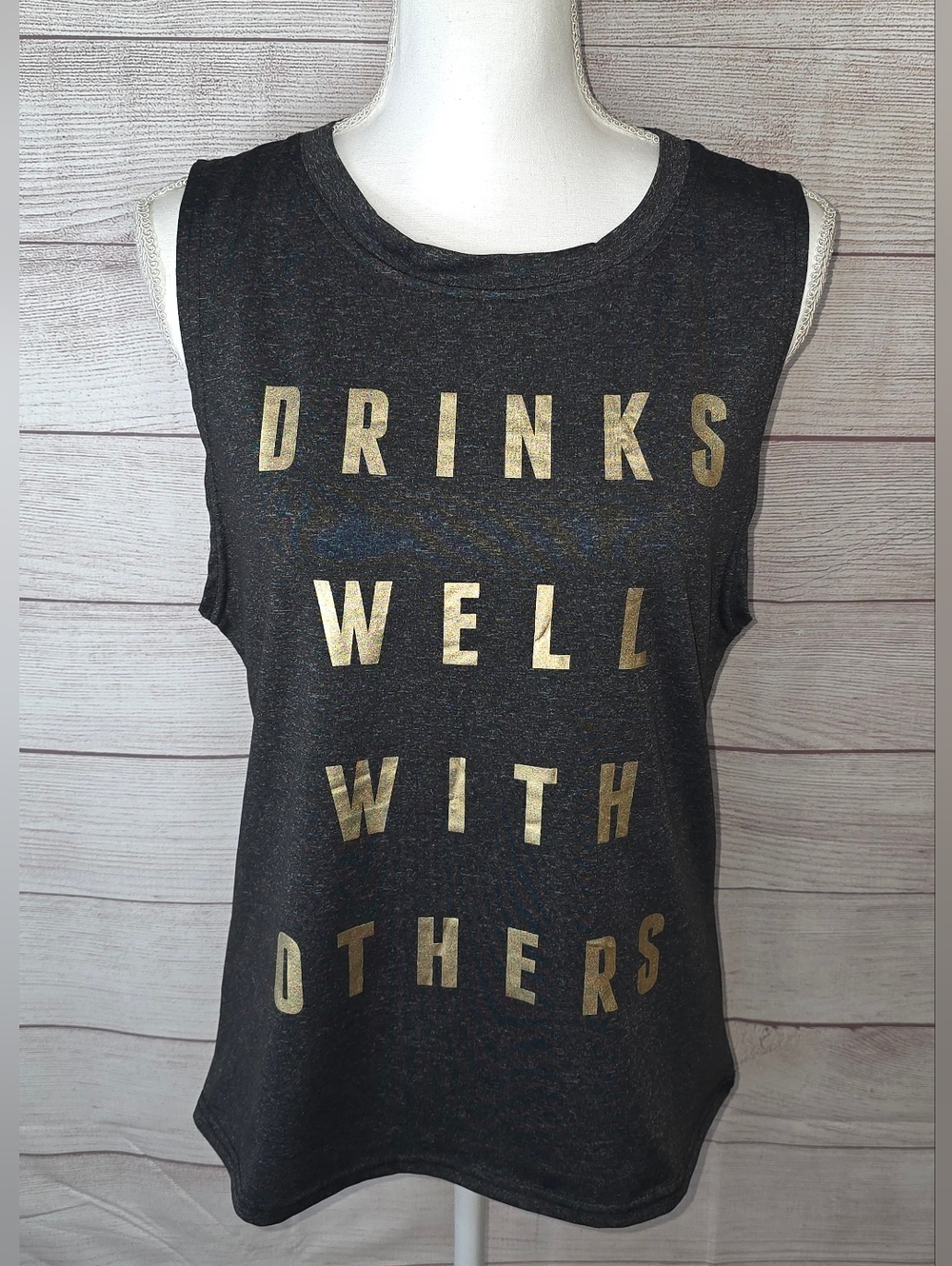 Metallic Gold Lettering Sleeveless Tank Top Size Medium